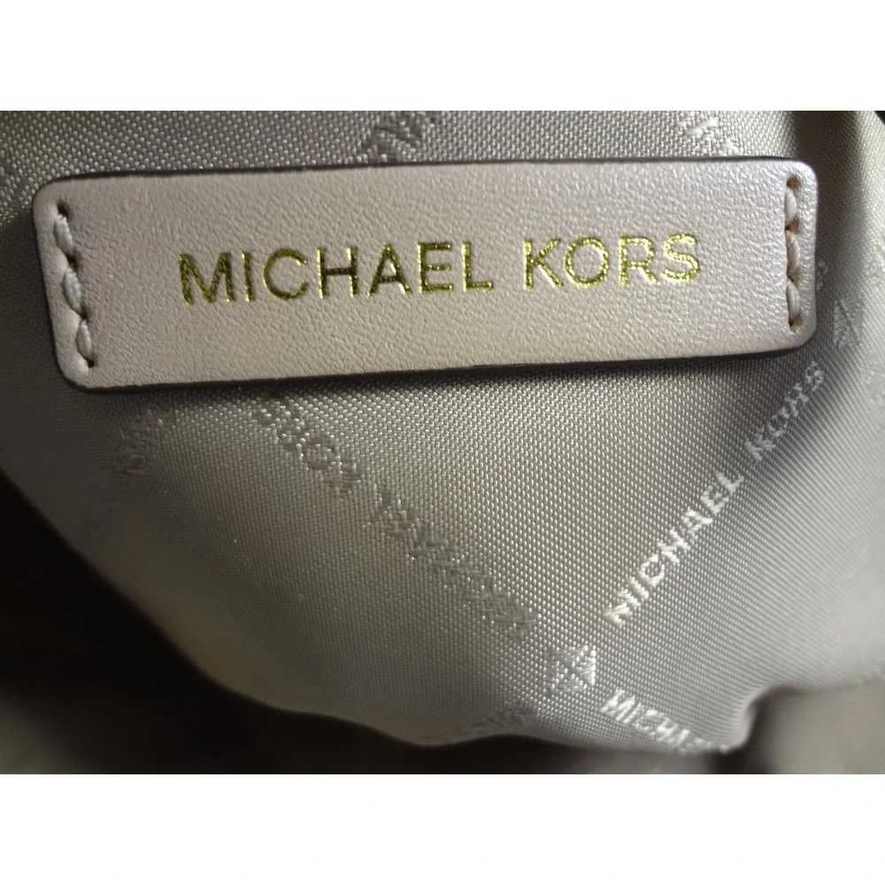 Michael‎ Kors Mercer Medium Colorblock Pebbled Leather Satchel Brown Cream Gold